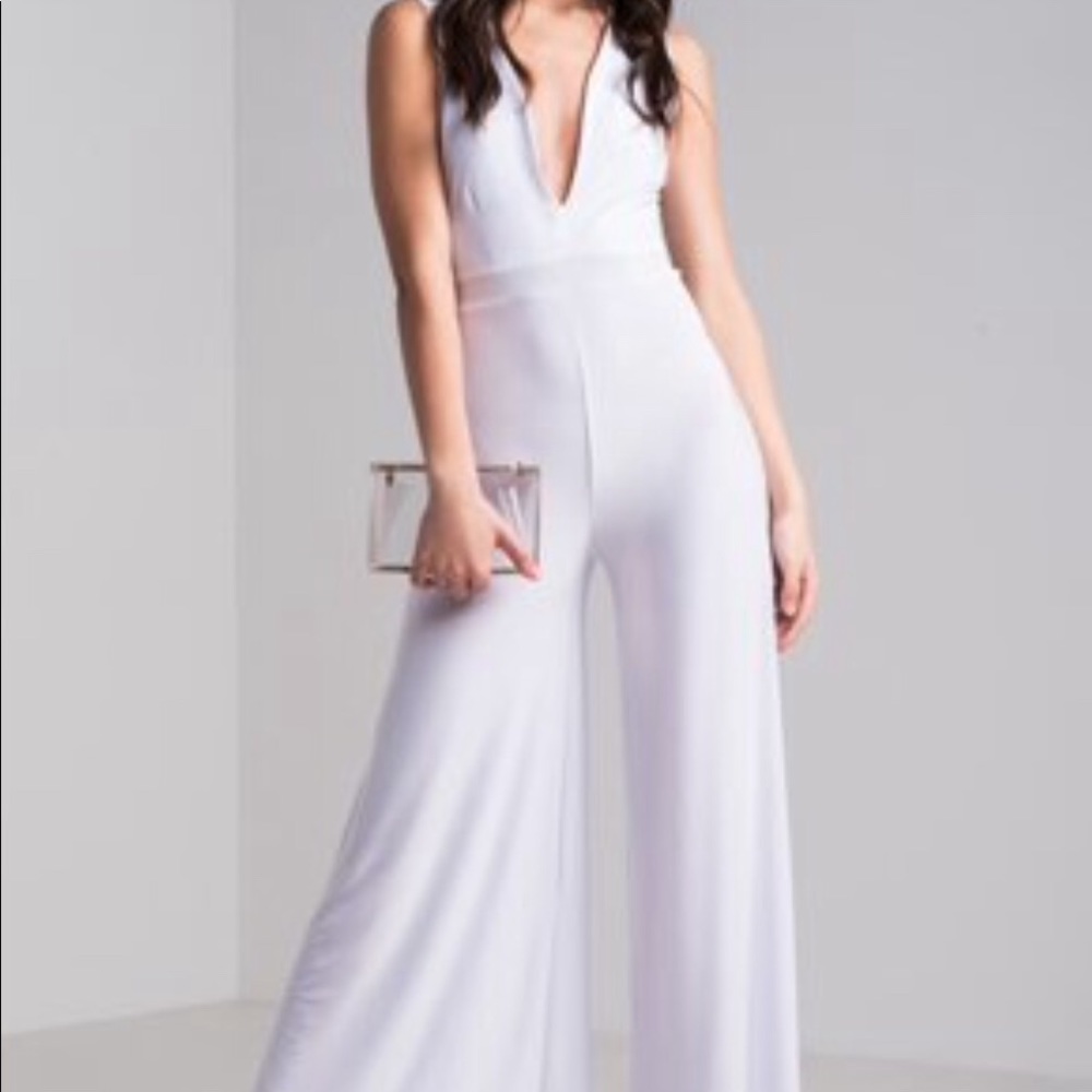 New White Deep V Plunge Jumper